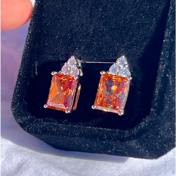 24 Ct Champaign Topaz Diamond Stud Earrings White Gold Gemstone NEW - Picture 3 of 7